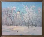 Картина. Татьяна Поплавская. В зимнем парке. Холст, масло. 45х55 см.. Авторская живопись.