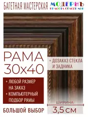Рама багетная 30x40 для картин и зеркал - 3,5 см, классическая, пластиковая, с креплением, без стекла, М-43-1