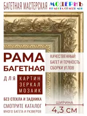 Рама багетная 60x70 для картин и зеркал, золотая-зеленая - 4,3 см, классическая, пластиковая, с креплением, 710-16