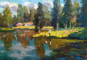 Картина. Александр Филиппов Лето в деревне холст, масло, 50х70 см. Авторская живопись.