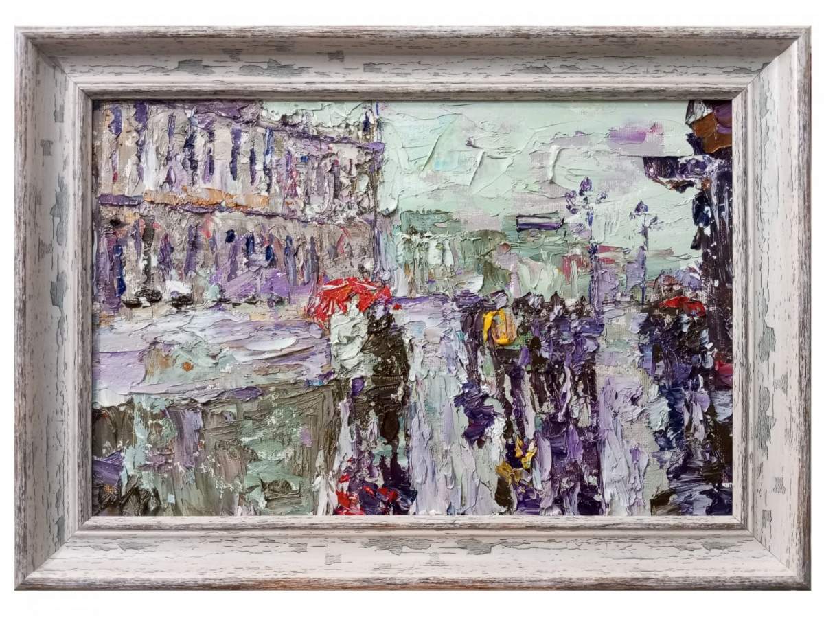 Картина. Инна Москалева. Дождливый день. Холст, картон, масло. 20х30см. Авторская живопись.