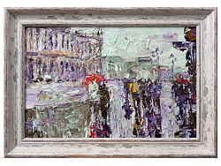 Картина. Инна Москалева. Дождливый день. Холст, картон, масло. 20х30см. Авторская живопись.