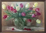 Картина. Ольга Пономарева Тюльпаны, картон, масло, 35х50. Авторская живопись.