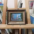 Картина. Сергей Нелюбин. Здание ЮВЖД. Холст, картон, масло. 10х15 см. Авторская живопись.
