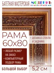 Рама багетная 60x80 для картин и зеркал - 5,2 см, классическая, пластиковая, с креплением, без стекла, М-2-3