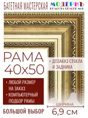 Рама багетная 40x50 для картин и зеркал - 6,9 см, классическая, пластиковая, с креплением, без стекла, М-7-2