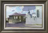 Картина. Евгений Кострюков Купеческий дом в Ельце картон, масло, 30х49 см. Авторская живопись.