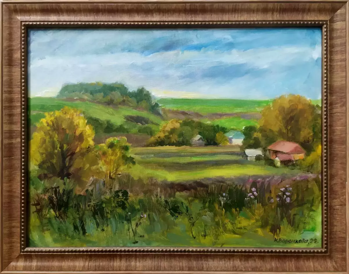 Картина. Наталья Воронкова Этюд в д. Медвежье холст, картон, масло, 30х40 см, габ 38х48 см. Авторская живопись.