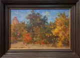 Картина. Александр Поплавский. Осень в саду. Картон, масло. 20х30 см. Авторская живопись.