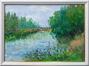 Картина. Роман Серебрянский. Летний полдень. Картон, масло. 25х35 см. Авторская живопись.