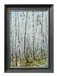 Картина. Инна Москалева. Среди берез. Холст, картон, масло. 30х20см. Авторская живопись.