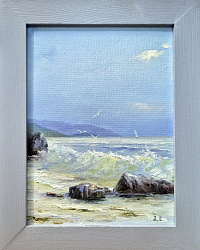 Картина. Александр Крымовский. Морской прибой. Холст, картон, масло. 24х21см. Авторская живопись.
