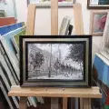 Картина. Сергей Нелюбин. Воронеж ЮВЖД чб. Холст, масло. 20х30 см. Авторская живопись.