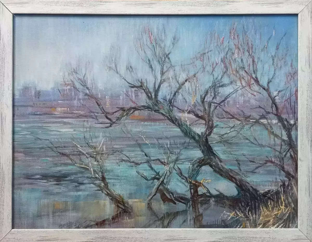 Картина. Ольга Ельчанинова. Бегущие деревья. Холст, картон, масло. 30х40 см. Авторская живопись.