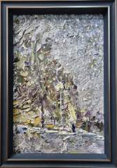 Картина. Инна Москалева. Падает снег. Холст, картон,масло. 30х20 см. Авторская живопись.