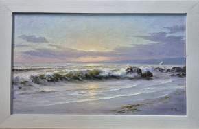 Картина. Александр Крымовский. Утро на море. Холст, картон, масло. 24х39 см. Авторская живопись.