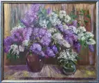 Картина. Ольга Пономарева Сирень, картон, масло, 50х60 см, габ 53х63 см. Авторская живопись.