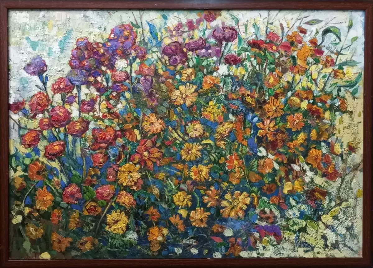 Картина. Сергей Савосин. В саду. Холст, картон, масло. 50х70 см. Авторская живопись.