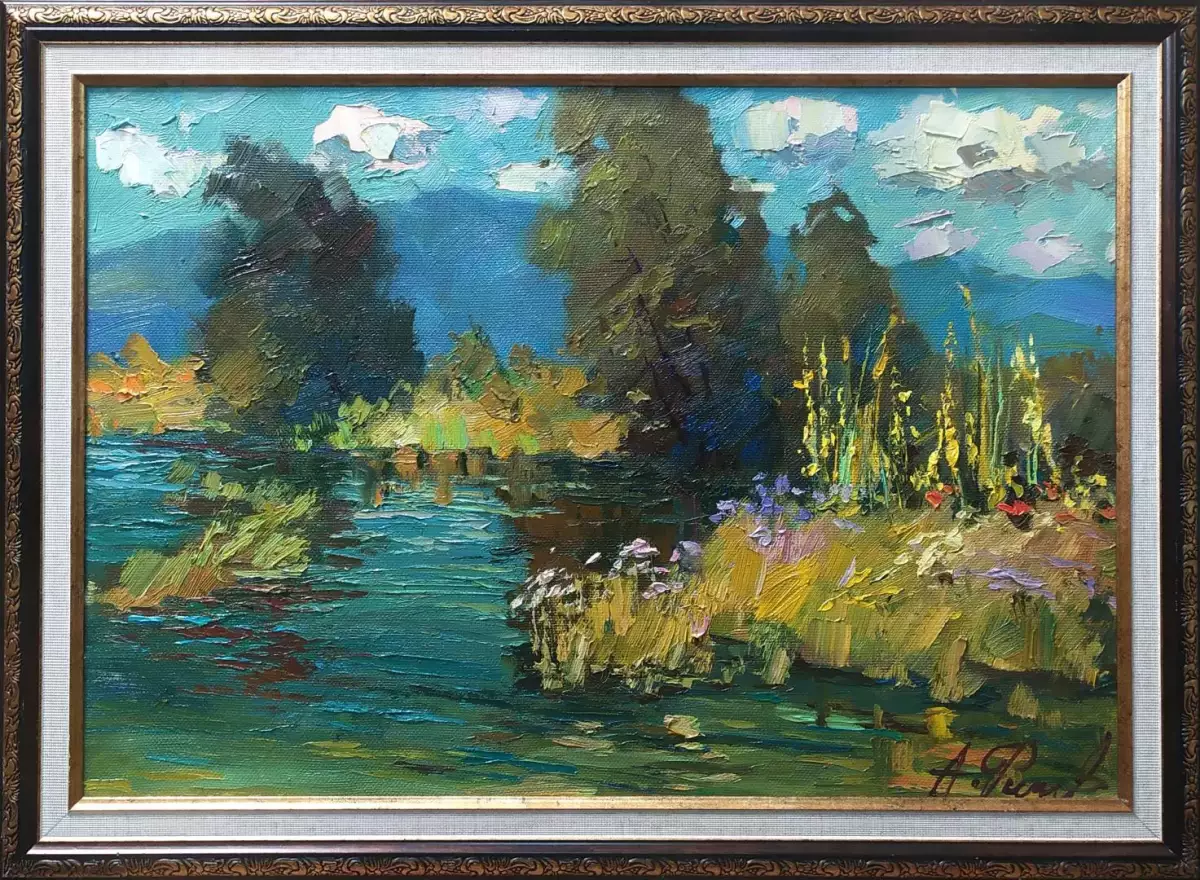 Картина. Александр Филиппов Тихое озерцо, холст, масло, 35х50 см. Авторская живопись.