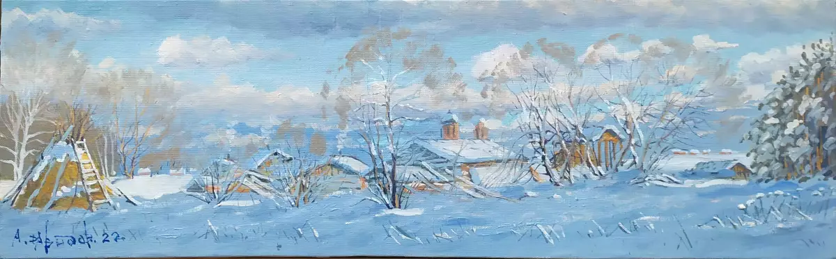 Картина. Александр Давыдов. На закате. холст, масло, 20х65 см. Авторская живопись.