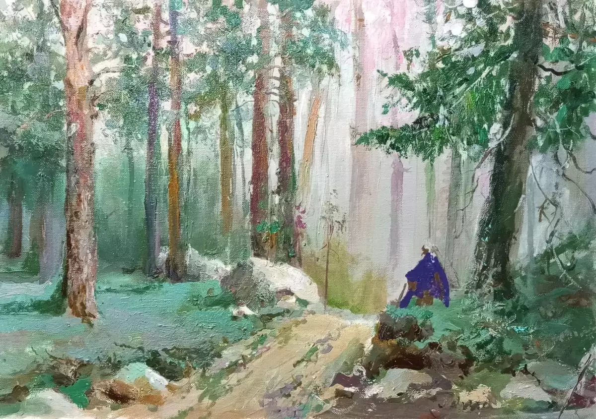 Картина. Леонид Куйкин Путник, холст, картон, масло, 35х50 см. Авторская живопись.