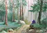 Картина. Леонид Куйкин Путник, холст, картон, масло, 35х50 см. Авторская живопись.