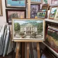 Гобелен в раме. Белый замок Линдерхоф евро. 37х55 см.