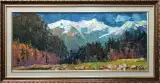 Картина. Александр Филиппов. Снежные вершины Архыза. Холст, масло. 30х70 см. Авторская живопись.