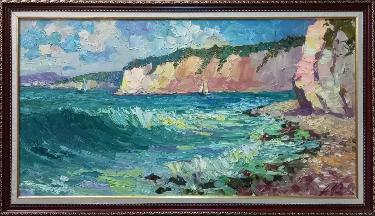 Картина. Александр Филиппов. В бухте Голубая бездна. Холст, масло. 45х85 см. Авторская живопись.