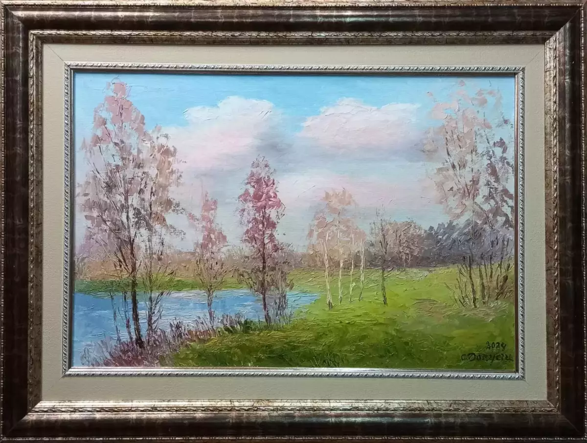 Картина. Стефан Домусчи. Весна в Петровском. Холст, картон, масло. 40х60 см. Авторская живопись.
