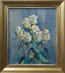 Картина. Светлана Луговых Белые розы, картон, масло, 42х35 см. Авторская живопись.
