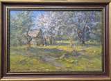 Картина. Александр Поплавский. В весеннем саду. Картон, масло. 30х45 см. Авторская живопись.