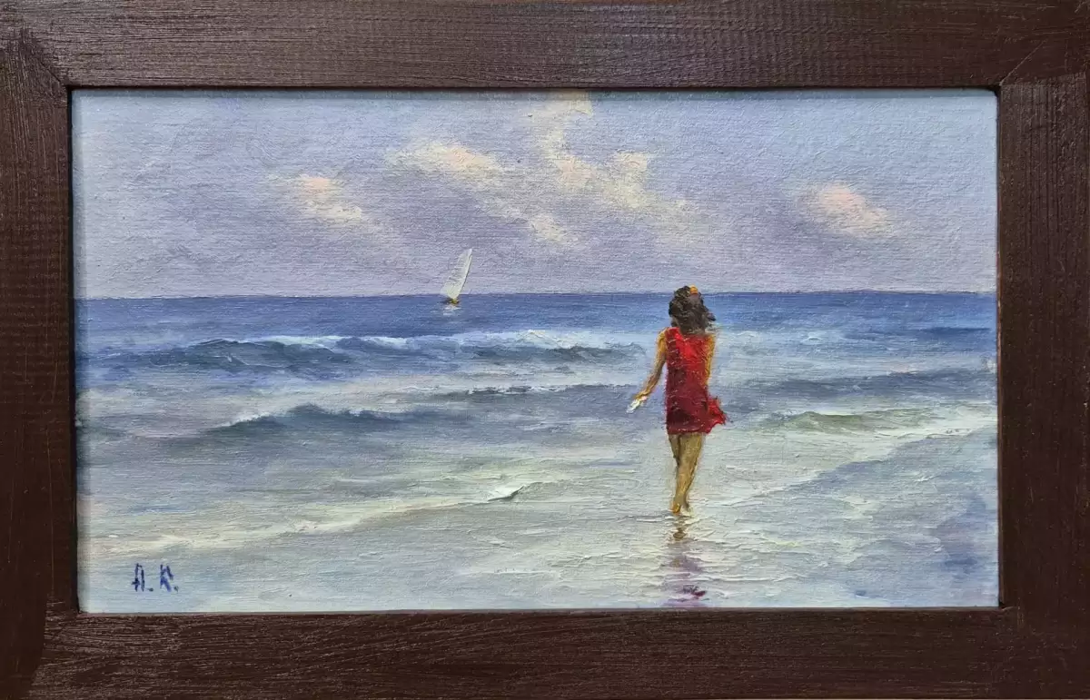 Картина. Александр Крымовский. К морю. Холст, картон, масло.15х26 см. Авторская живопись.
