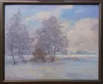 Картина. Александр Поплавский. Морозный вечер. Картон, масло. 38х48 см. Авторская живопись.