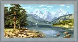 Гобелен в раме. Парусник среди гор. 39х78 см