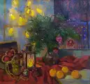 Картина. Светлана Володина Новогодний, холст, масло, 60х65 см. Авторская живопись.