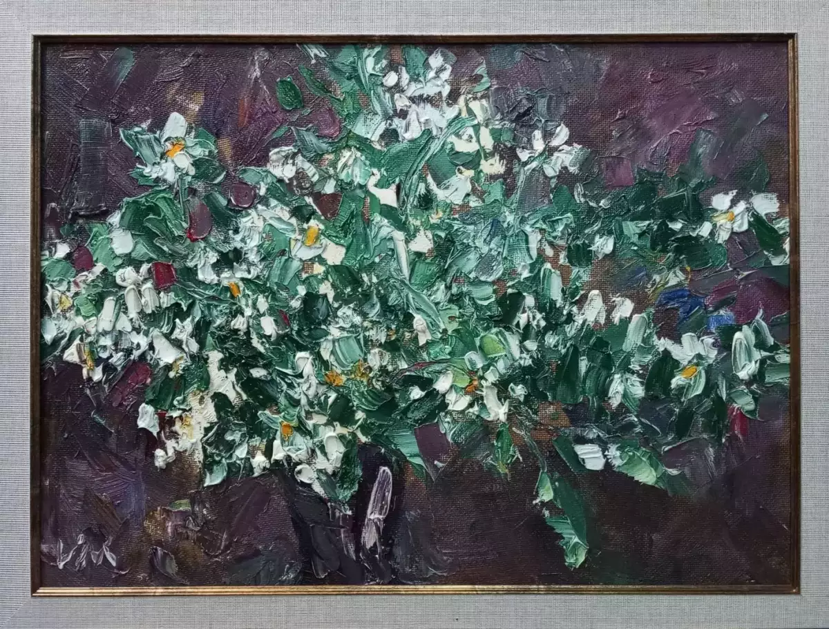 Картина. Инна Москалева. Жасмин. Картон. масло. 38х53 см. Авторская живопись.