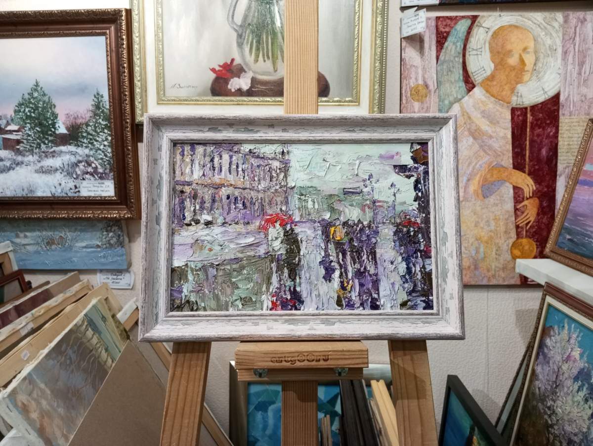 Картина. Инна Москалева. Дождливый день. Холст, картон, масло. 20х30см. Авторская живопись.