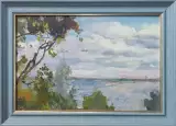 Картина. Анастасия Голубцова. Облака над берегом. Холст, картон, масло. 20х30 см. Авторская живопись.