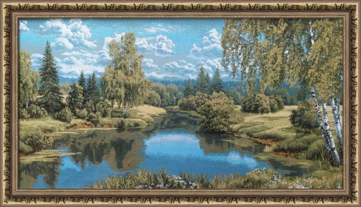 Гобелен в раме. Пейзаж с березами. 40х76 см