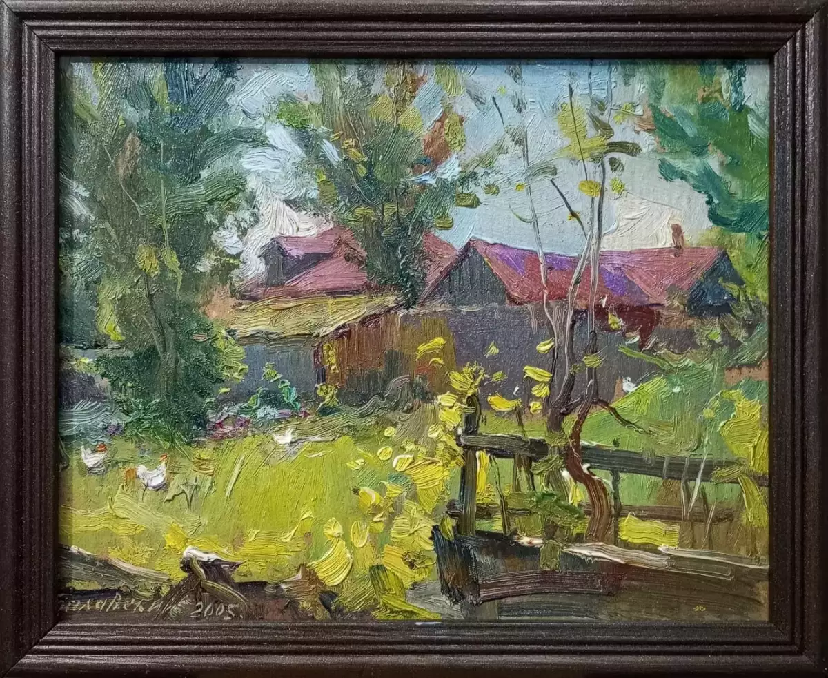 Картина. Александр Поплавский. Калачеевские домики. Картон, масло. 20х27 см. Авторская живопись.