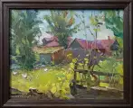 Картина. Александр Поплавский. Калачеевские домики. Картон, масло. 20х27 см. Авторская живопись.