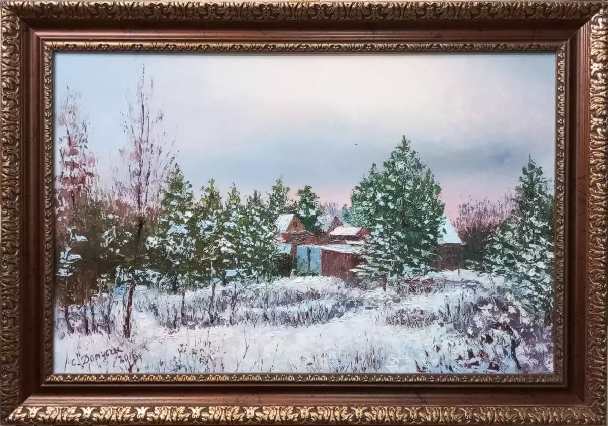 Картина. Стефан Домусчи.Сельский пейзаж. Холст, картон, масло. 42х65 см. Авторская живопись.