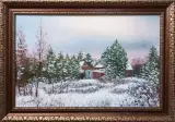 Картина. Стефан Домусчи.Сельский пейзаж. Холст, картон, масло. 42х65 см. Авторская живопись.