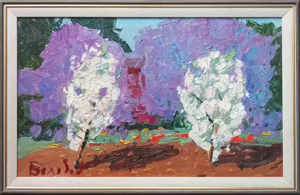 Картина. Юрий Болотов. Яблони в цвету. Холст, масло. 30х50 см. Авторская живопись