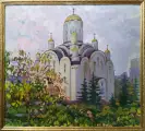 Картина. Надежда Кущева Храм Ксении Петербургской двп, масло, 53х57 см. Авторская Живопись.