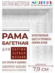 Багетная рама 60x100 для картин и зеркал, ширина - 7,9 см, классическая, пластиковая, с креплением, 58-22