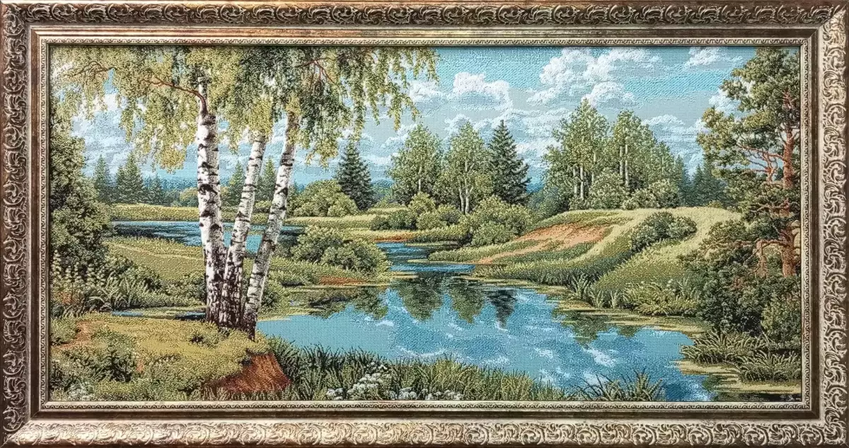 Гобелен в раме. Пейзаж без уток, габ 40х75 см. 710-12