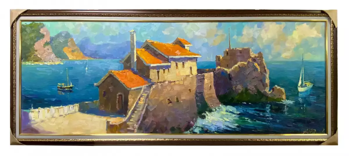 Картина. Александр Филиппов.Яркое солнце Адриатики. Холст, масло. 55х150 см. Авторская живопись.