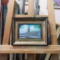 Картина. Сергей Нелюбин. У здания ЮВЖД. Холст, масло. 10х15см. Авторская живопись.